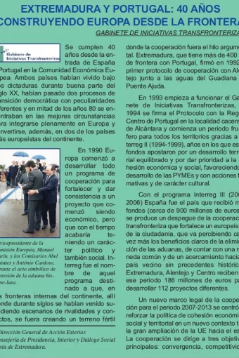 Primera página del artículo Extremadura y Portugal: 40 años constuyendo Europa desde la Frontera